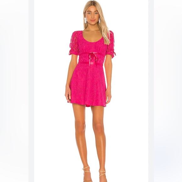 Lovers + Friends Fuchsia Lace Cloud Nine Mini Dress Small Coquette - Picture 1 of 11